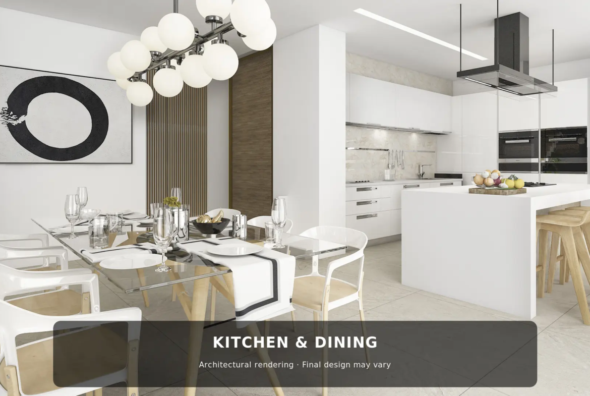 Kitchen and dining area of new-build villa in Benitachell